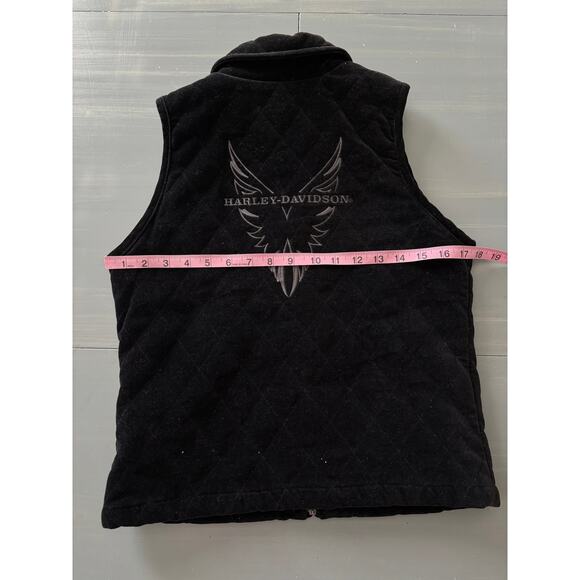Harley-Davidson Black Quilted Velvet Vest Womens X-Small Eagle Graphic - Picture 4 of 6